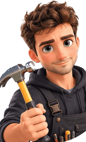 Friendly cartoon handyman holding a hammer